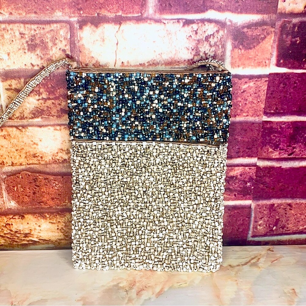 Vintage Beaded Turquoise and Ivory Boho Crossbody Bag